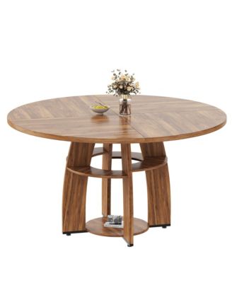 Contemporary Round Dining Table – 47 Inch Wood Table for 4-6, Storage Shelf, Adjustable Feet, Sturdy and Easy to Clean, Perfect