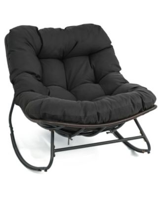 Outdoor Papasan Rocking Chair with 6.5in Thick Cushion and Non-Slip Pads