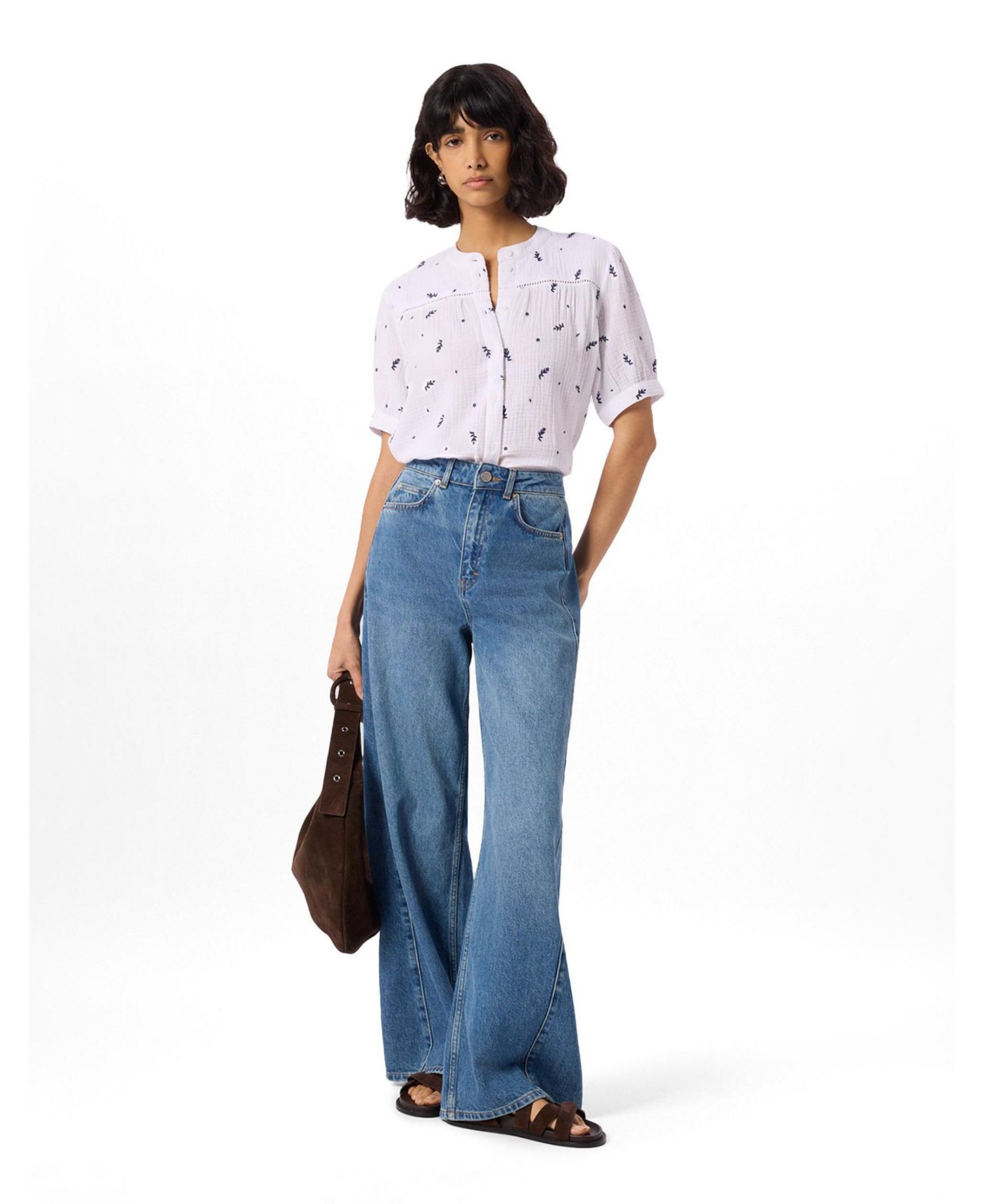 Women's Embroidered Cotton Frill Top