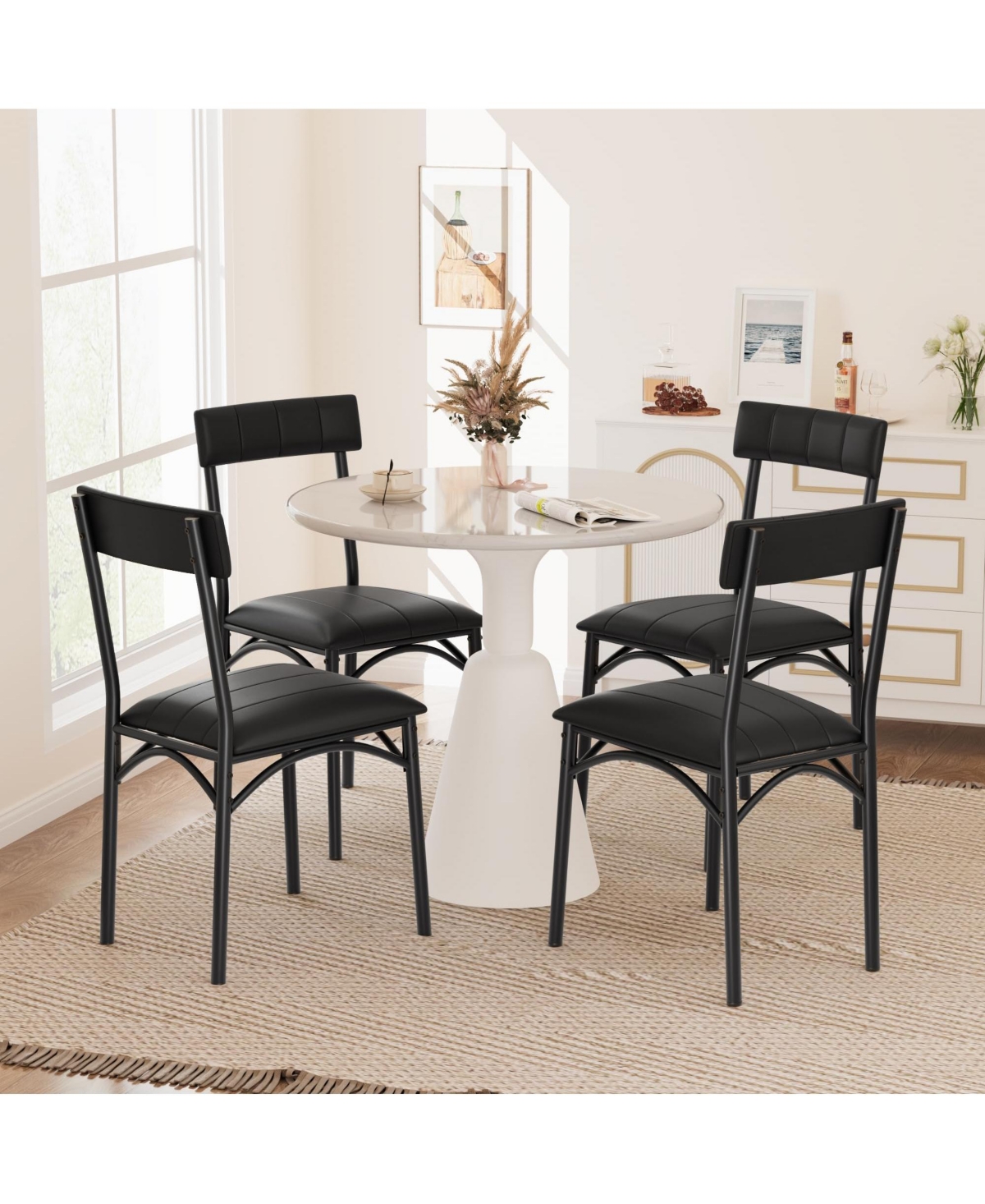 gaomon Set of 2 Mid Century Modern Faux Leather Dining Chairs, Kitchen and Dining Room Table Side Seating