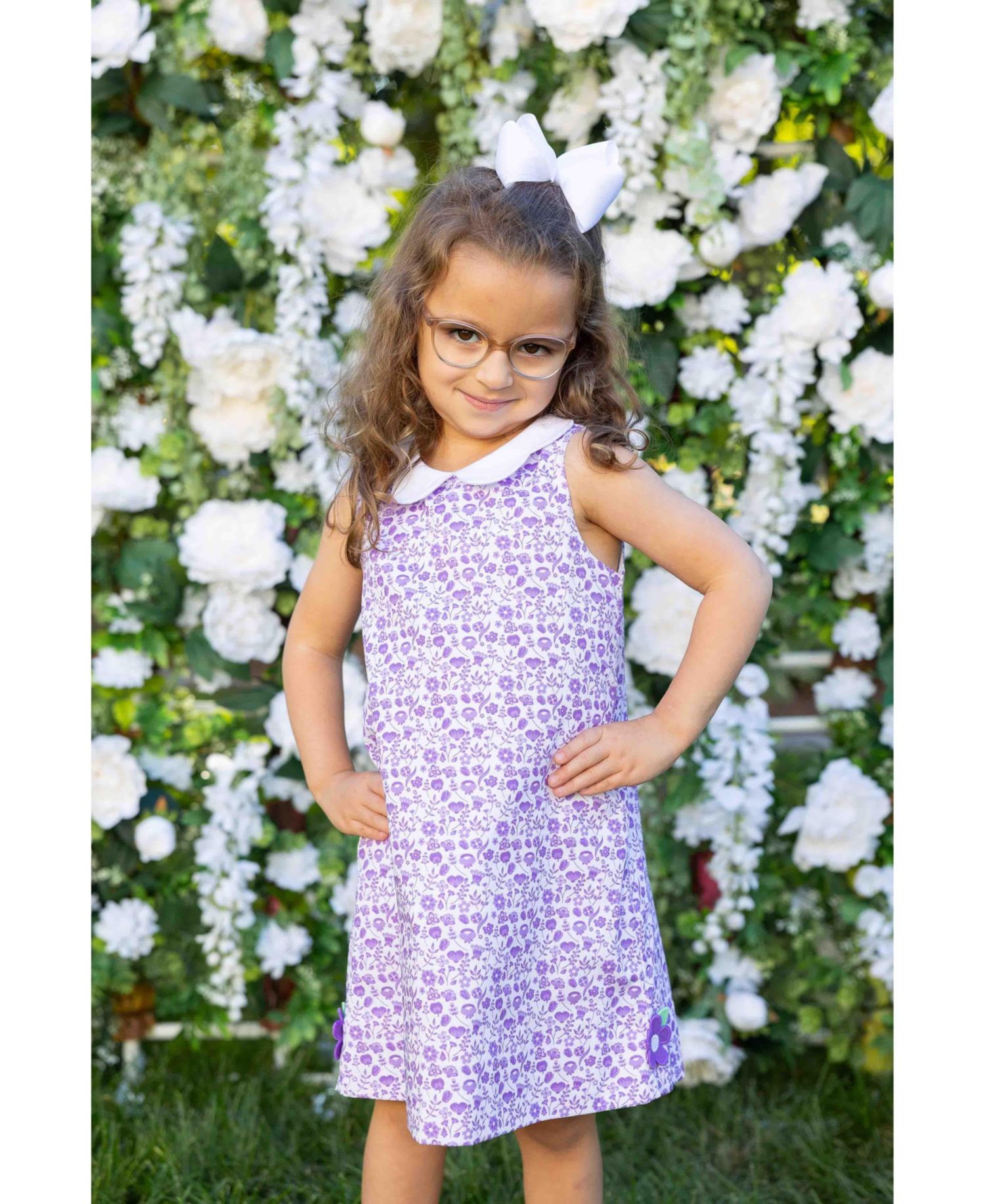Big Girl 7-8 Printed Pique Dress with Flowers