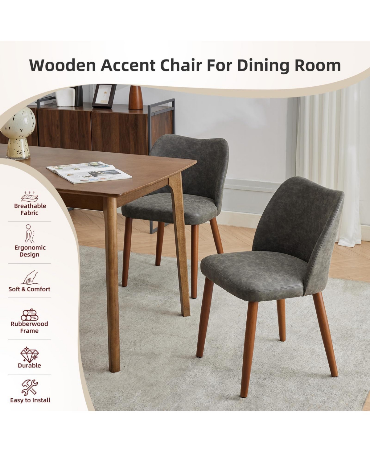 gaomon Set of 6 Leather Upholstered Dining Side Chairs