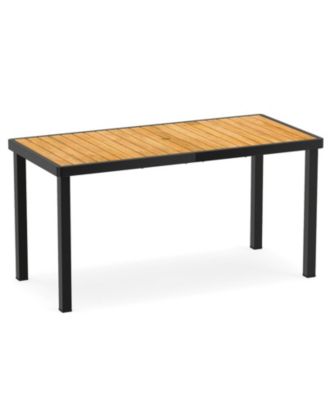 58 In Acacia Wood Outdoor Patio Dining Table with 1.97 In Umbrella Hole for 6