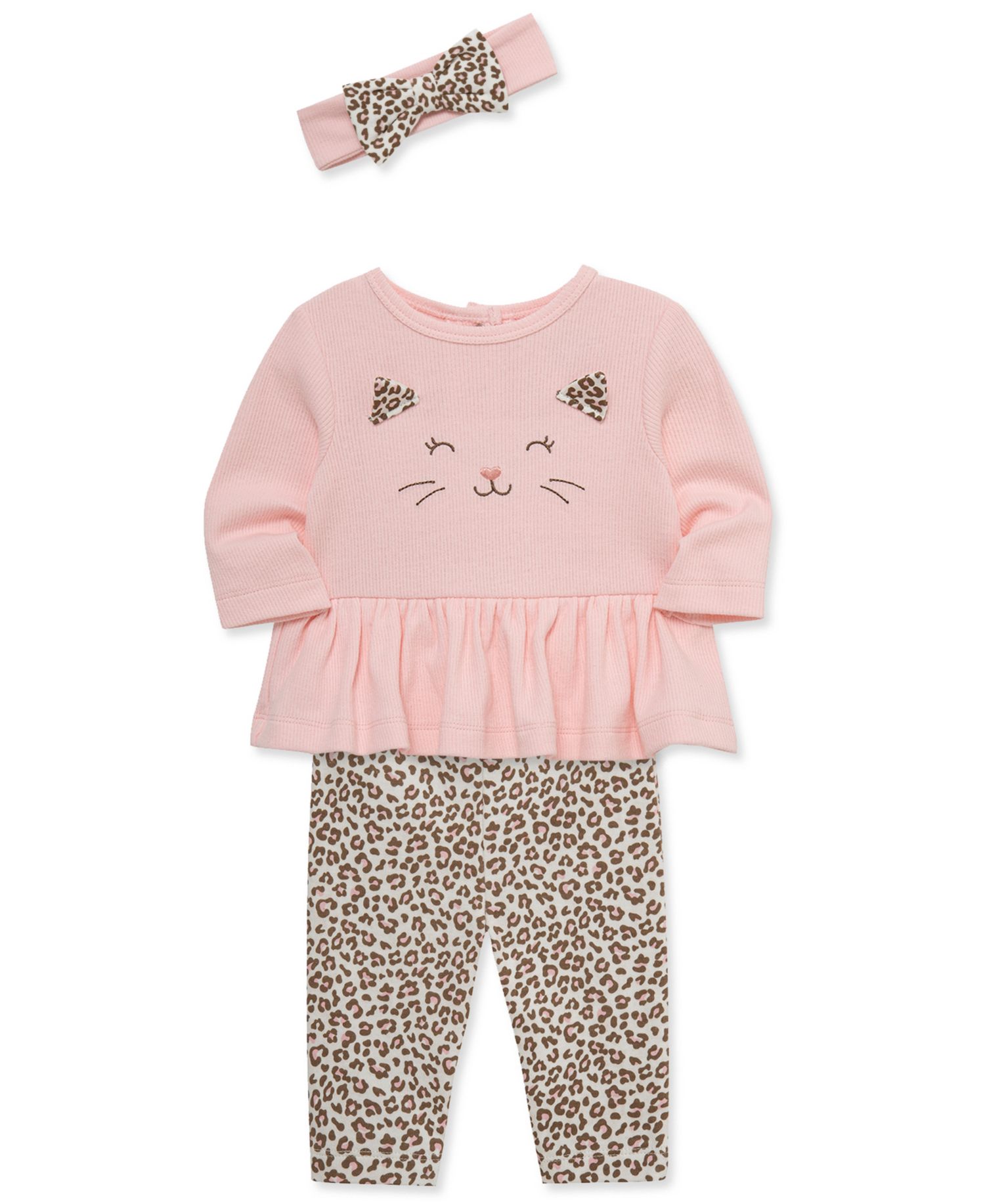 Baby Girls' Leopard Long-Sleeve Bodysuit, Pants and Headband, 3-Piece Set