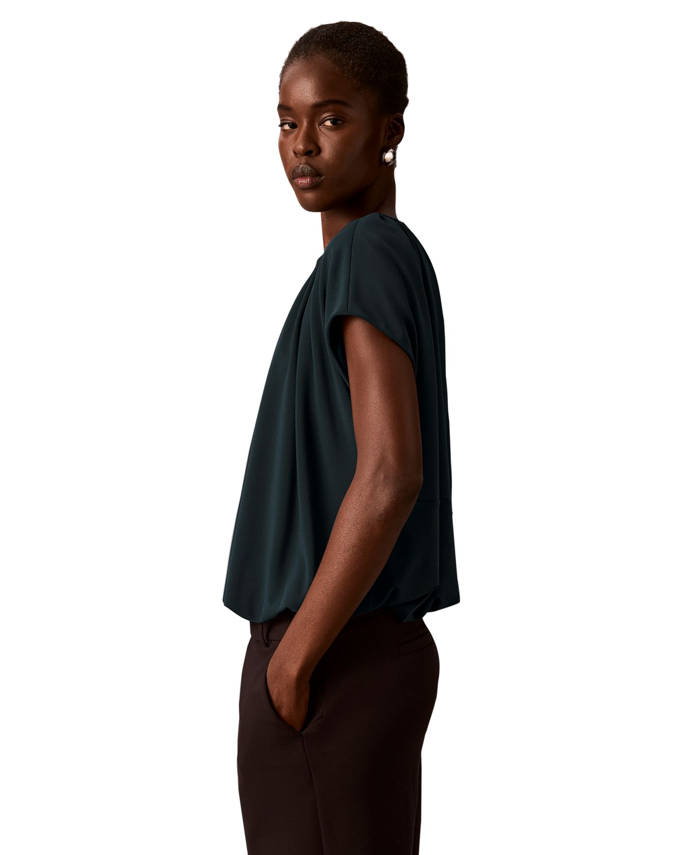 Женская блузка Calvin Klein Petite Shirred Extended-Shoulder Short-Sleeve, цвет: Насыщенный тёмно-синий — фото 3