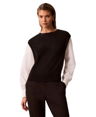 Petite Crewneck Long-Sleeve Colorblock Sweater