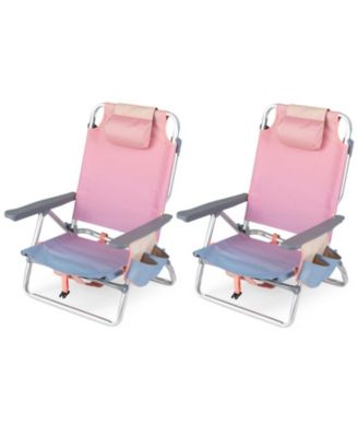 Set of 2 Portable Folding Backpack Reclining Beach Chairs with 5-Position Backrest Headrest