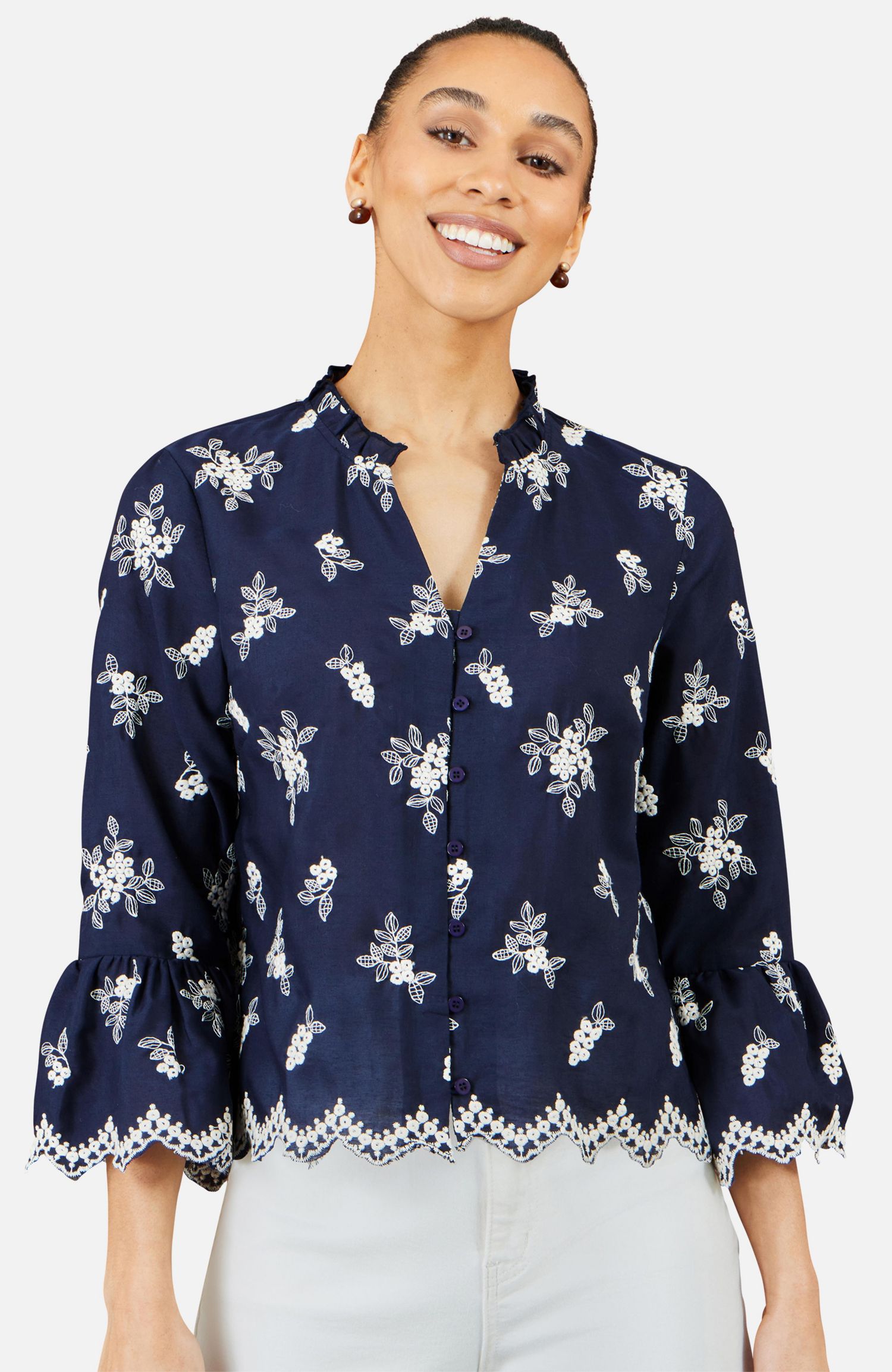 Women's Fluted Sleeves V-Neck Shirt