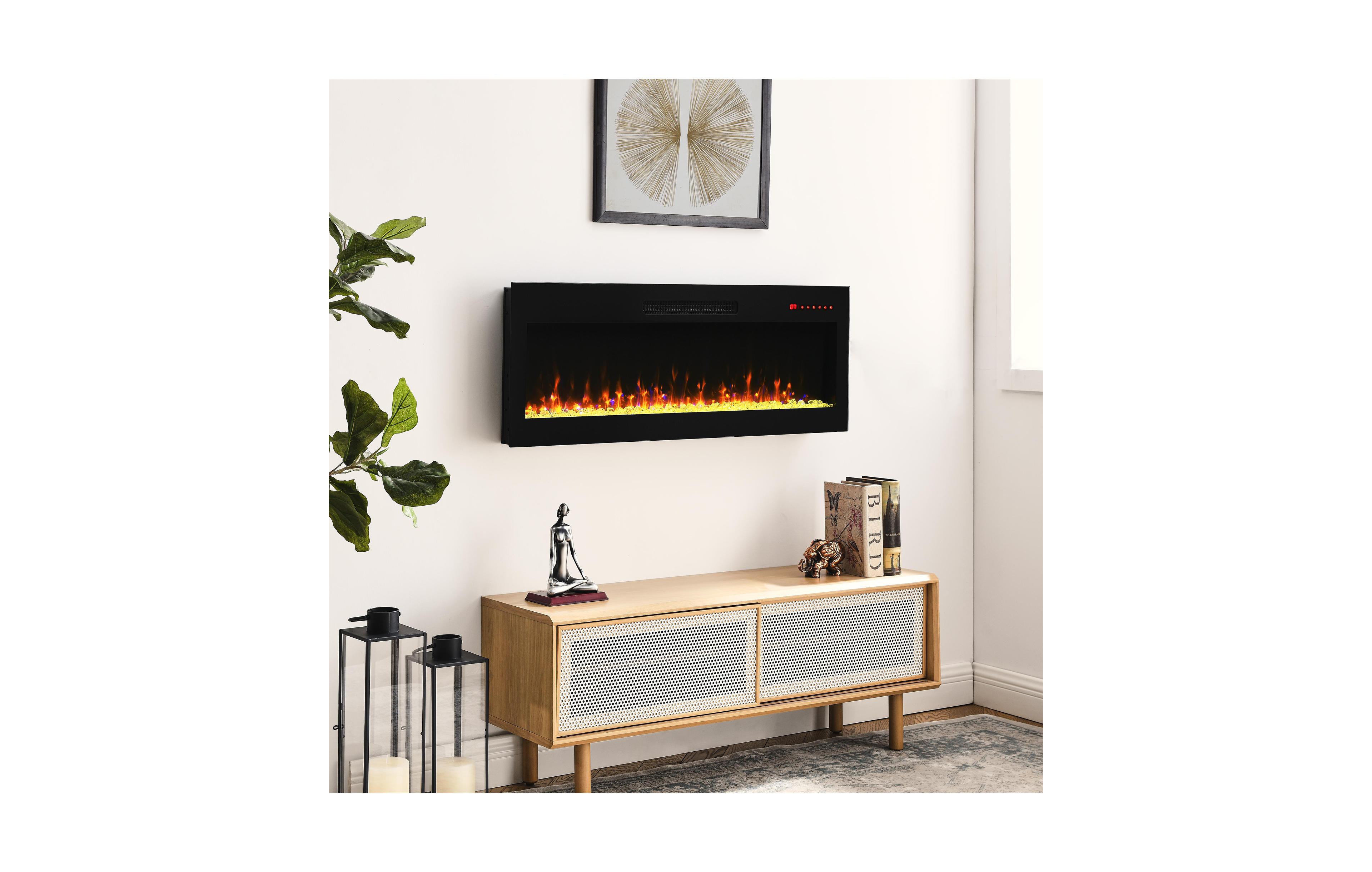 Clihome 36-42 inch Electric Fireplace Heater Recessed Wall-mounted w/ Rc, Ultra Thin Electric Fireplace