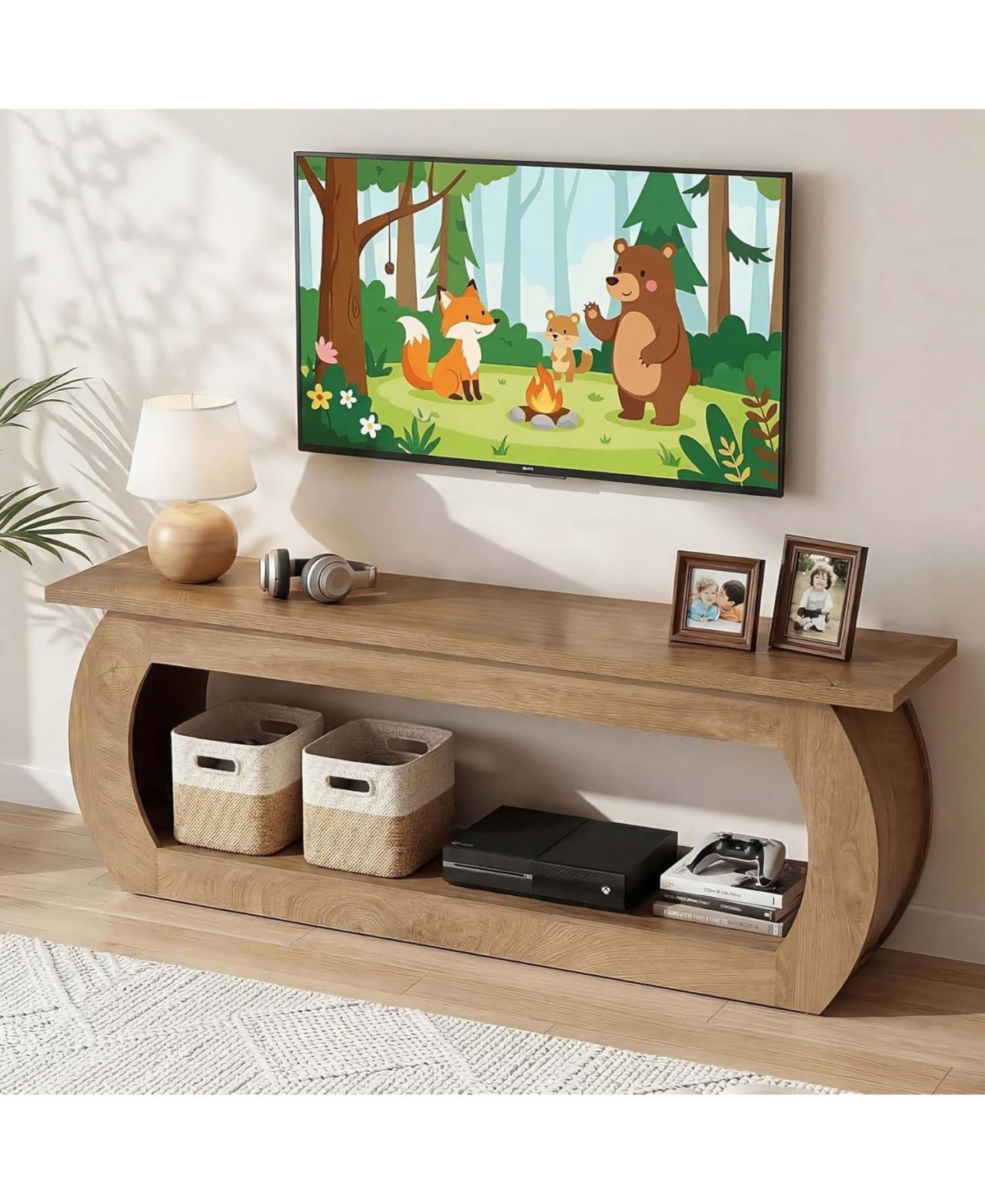 Tribesigns Tv Stand for 65 Inches, Wooden Entertainment Center with Storage, Farmhouse Media Tv Console Table