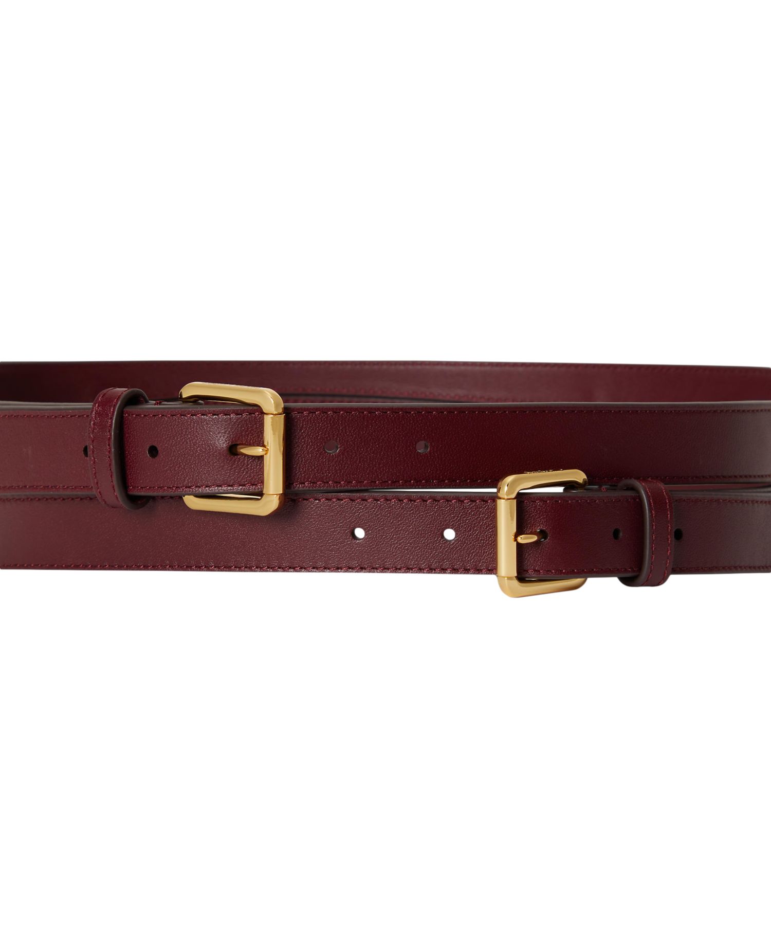 Leather Double Buckle Stacked Wide Belt
