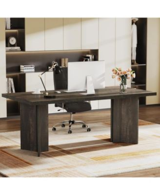  Executive Desk, Vintage Office Computer Desk with Large Tabletop, Farmhouse Wood Writing Conference Table Workstation