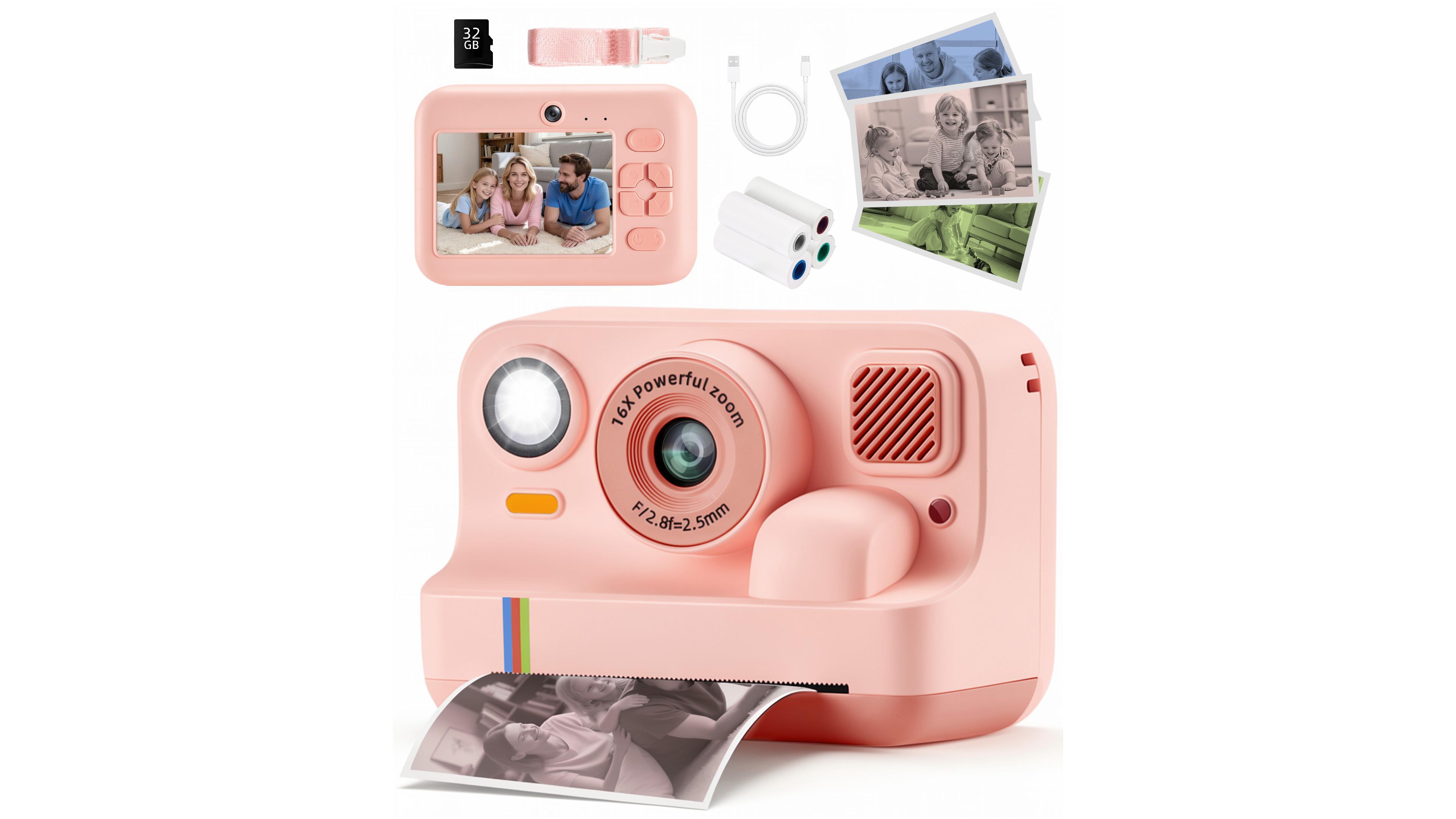 Sugift Kids Instant Print Camera 48MP with 16X Zoom, 1080P Hd Video, Bluetooth, Dual Lens, 32GB Card and 4 Print Rolls