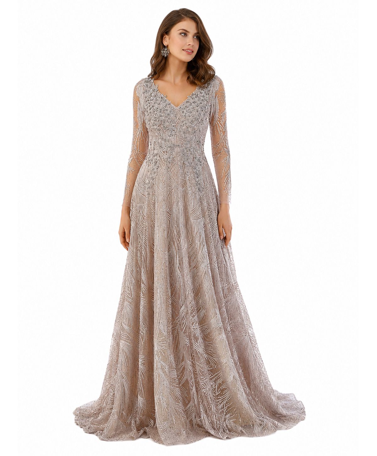 Lara Women's Long Sleeves Beaded Ballgown view 3 — MAYCSS fashion products