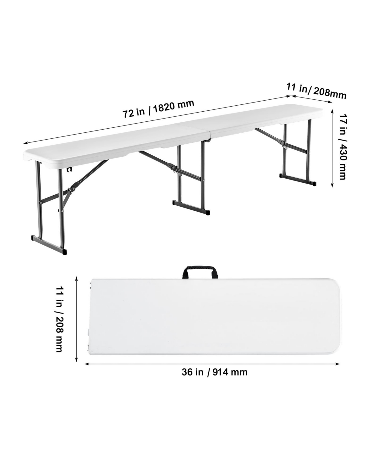 Vevor Plastic Folding Bench 2 Pack Portable Outdoor Bench for Garden