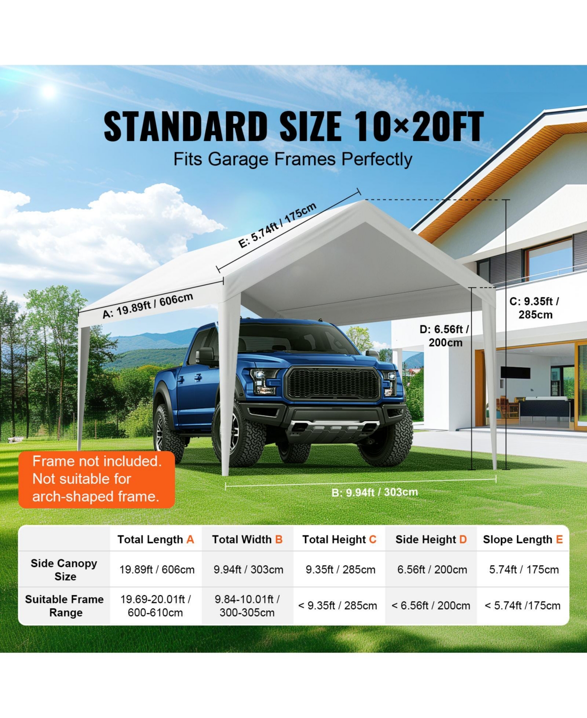 Vevor Carport Replacement Canopy Car Shelter Fabric Frame Not Included