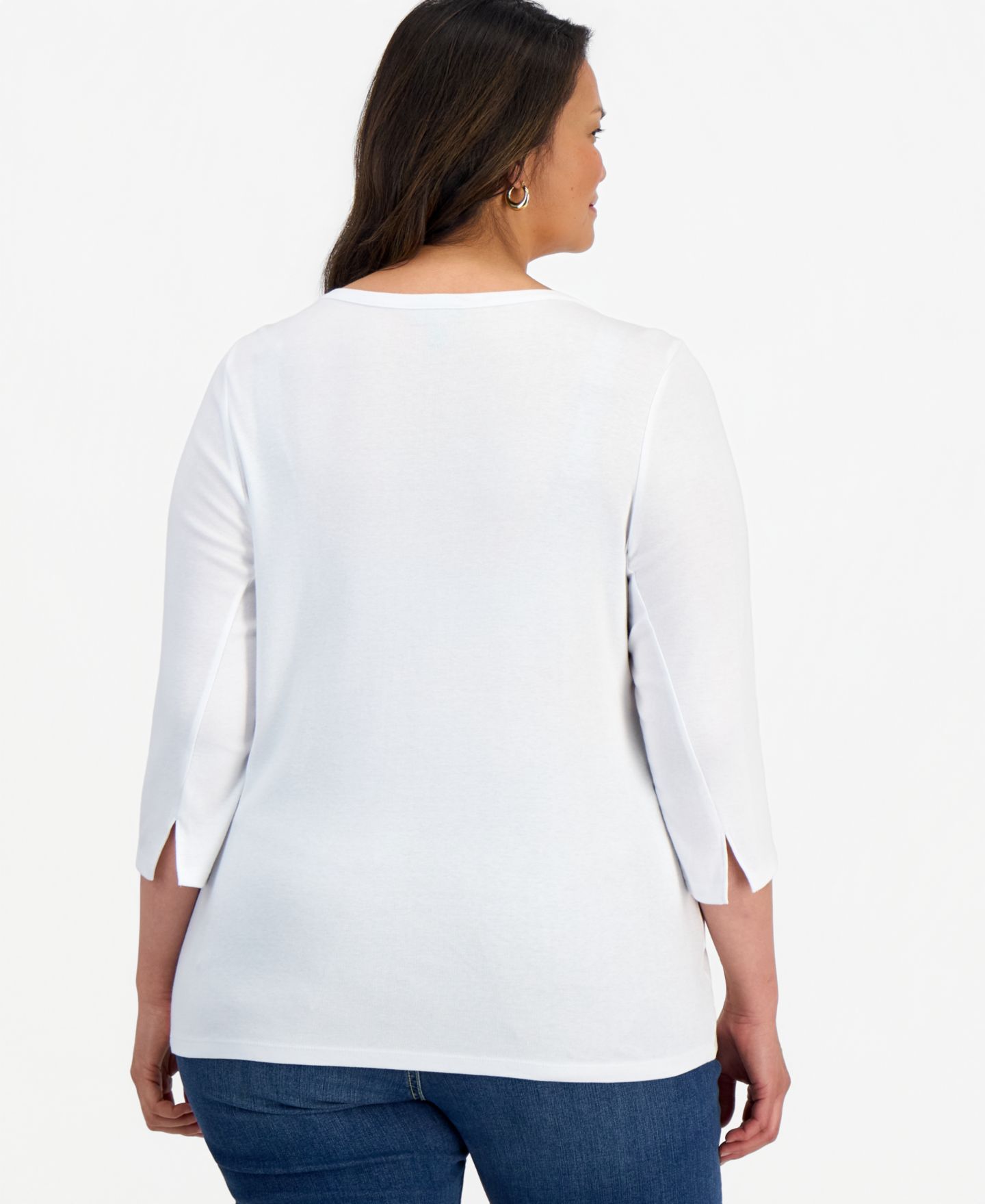 Женский топ Style & Co Plus Size 3/4 Sleeve Boat-Neck, цвет: Яркий белый — фото 2