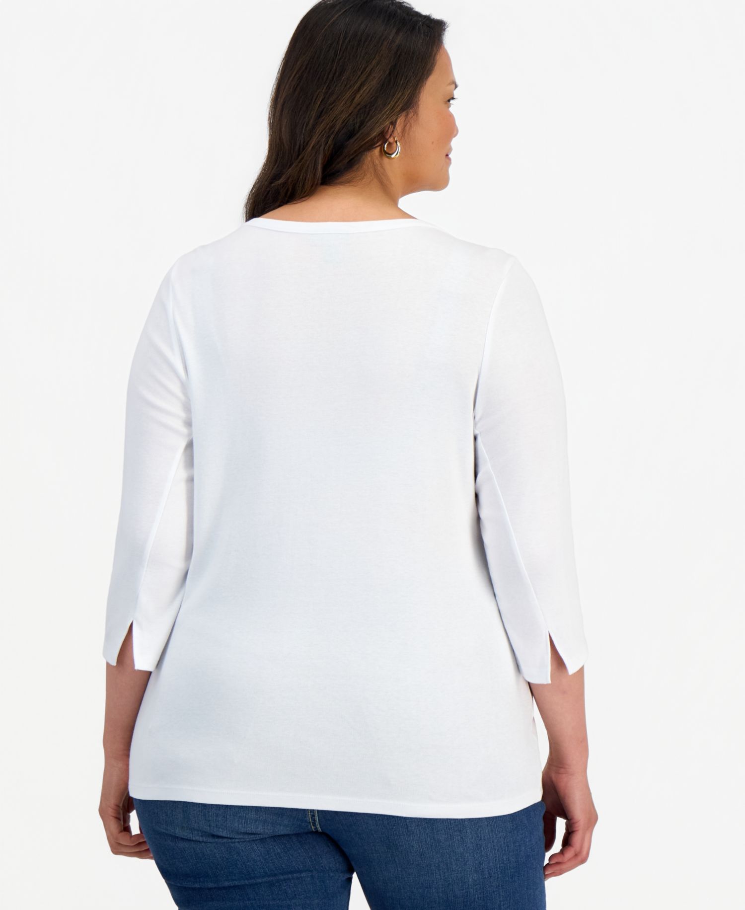 Plus Size 3/4 Sleeve Boat-Neck Top
