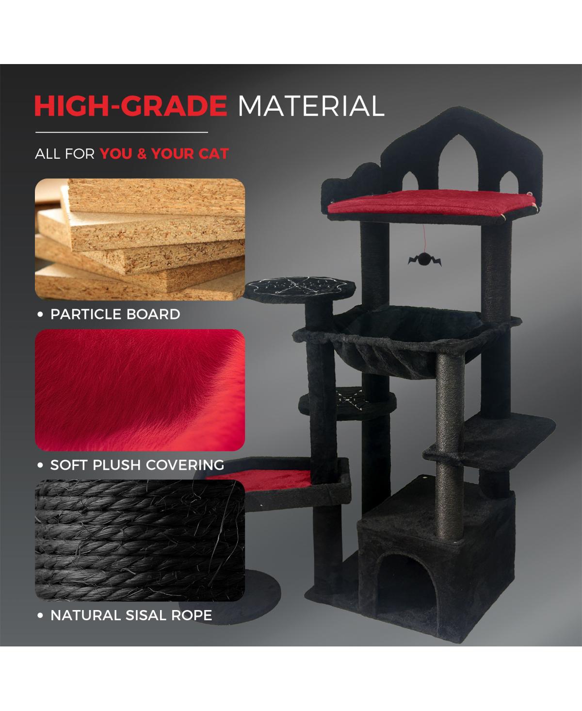 Streamdale Furniture 58in Gothic Multi-Level Cat Tree with Scratching Posts and Cave