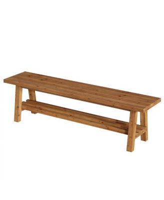 55" Solid Wood Entryway Bench with 2-Tier Shoe Storage
