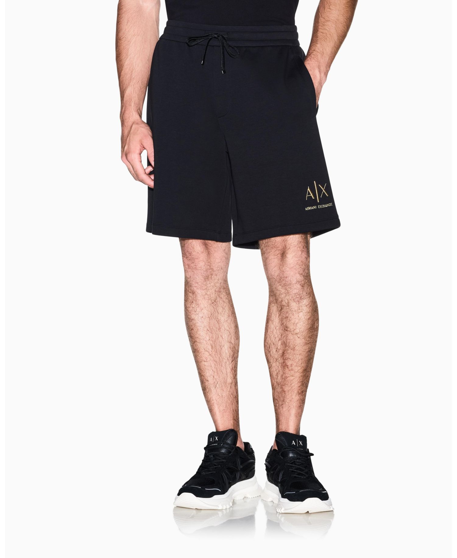 Men's Black And Gold Bonded Cotton Short