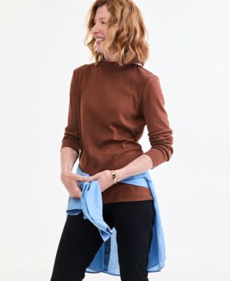 Women's Cotton Mock-Neck Long-Sleeve Tee