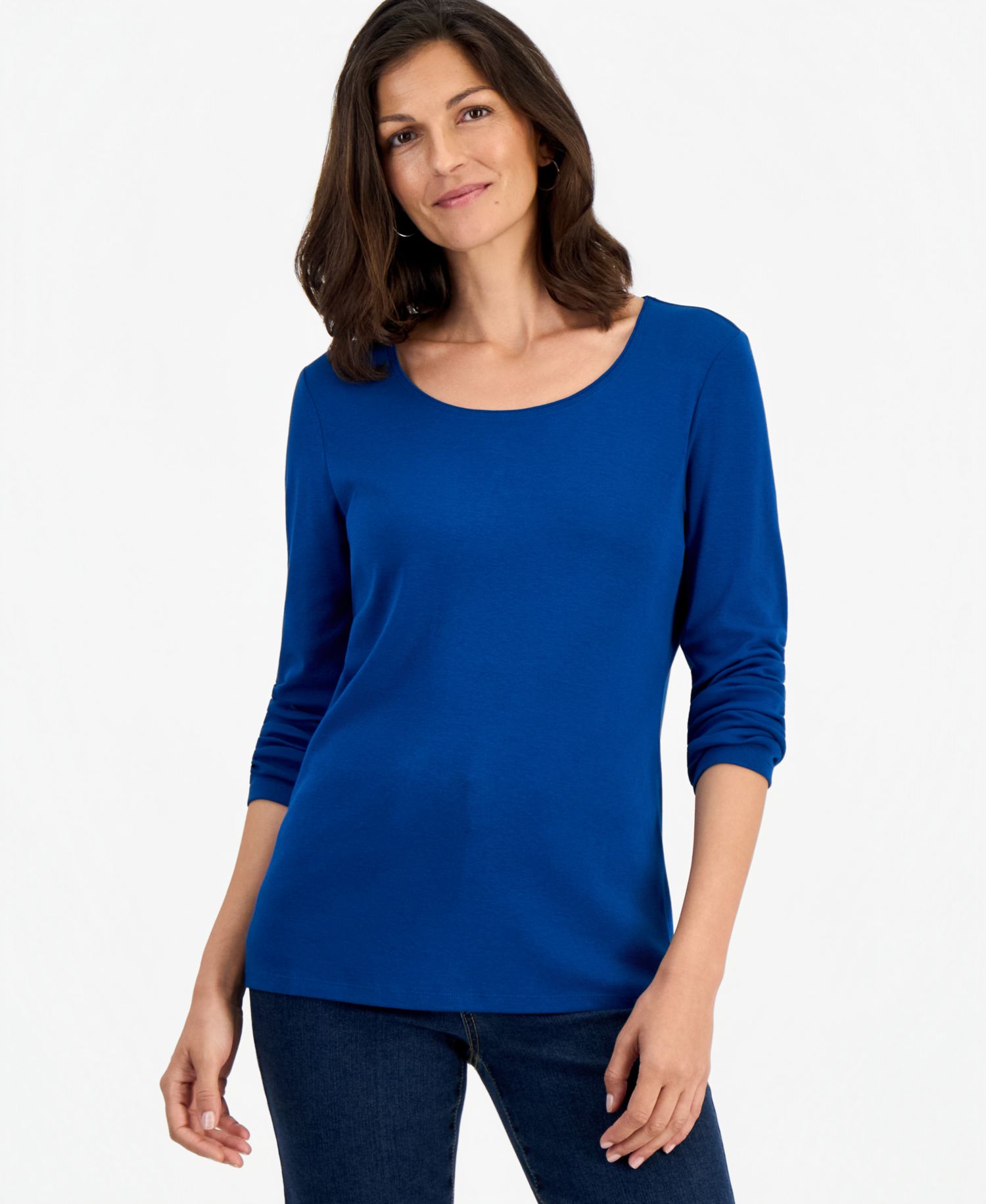 Petite Scoop-Neck Long-Sleeve Cotton Top