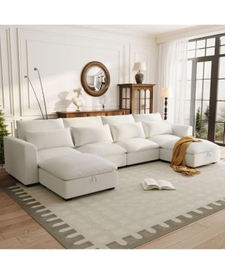 U-Shaped Modular Corner Sofa with Two Ottomans