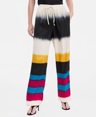 Women's Stripe Print Satin Tie-Waist Pant