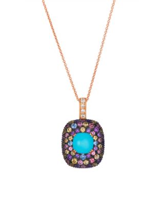 Robin's Egg Blue Turquoise Cushion Cut Multi-Gemstone (2.47 ct. t.w.) & Nude Diamond (1/20 ct. t.w.) Pendant Necklace in 14k Strawberry Gold