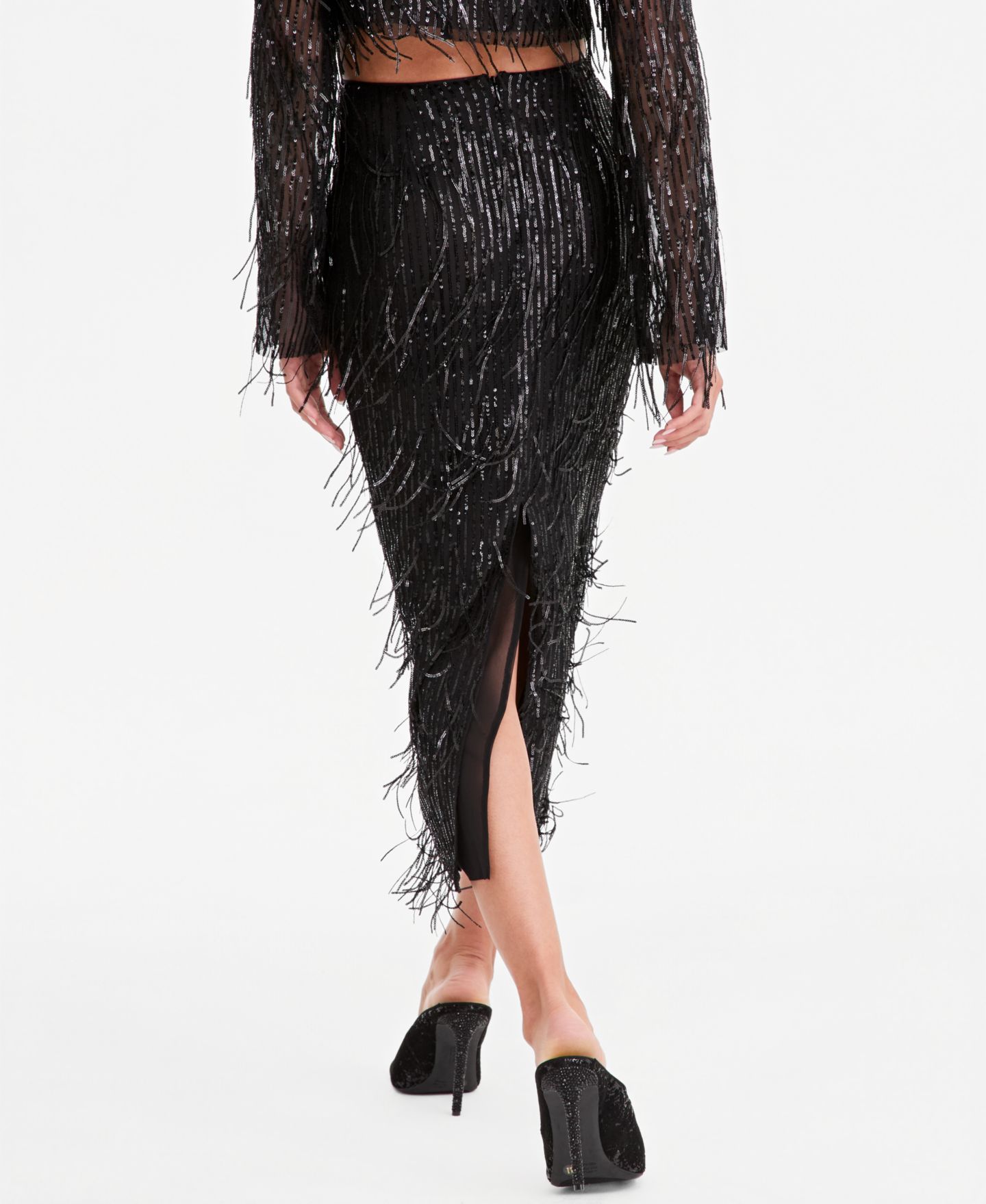 Женская юбка LAPOINTE | Macy's High-Rise Sequin Fringe Side-Slit Midi — фото 4