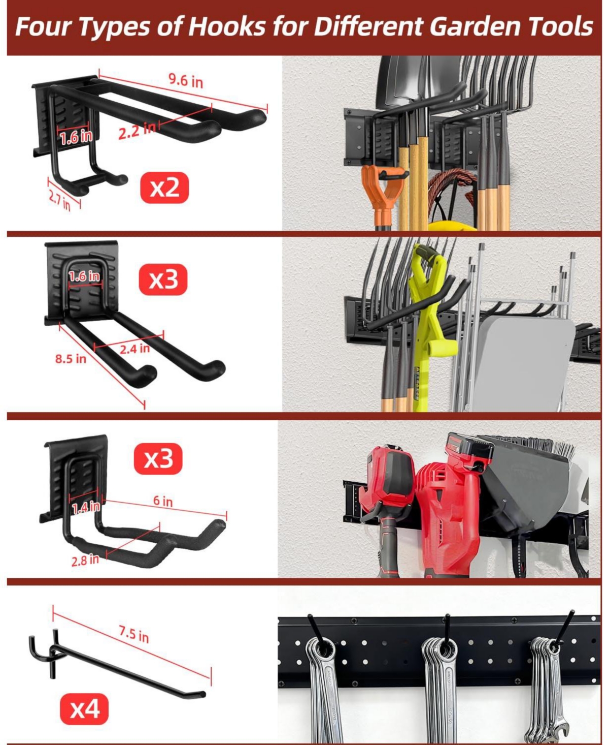 Xdovet Tool Organizer Wall Mount Metal Rack Garden Hanger Holder Hooks