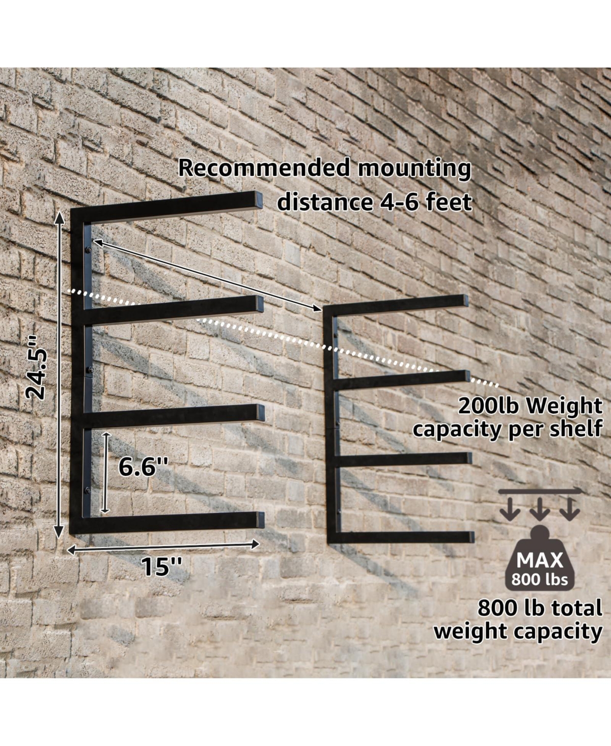 Xdovet Wall Mount Wood Organizer Metal Storage Rack 4-Level Heavy Duty - Black