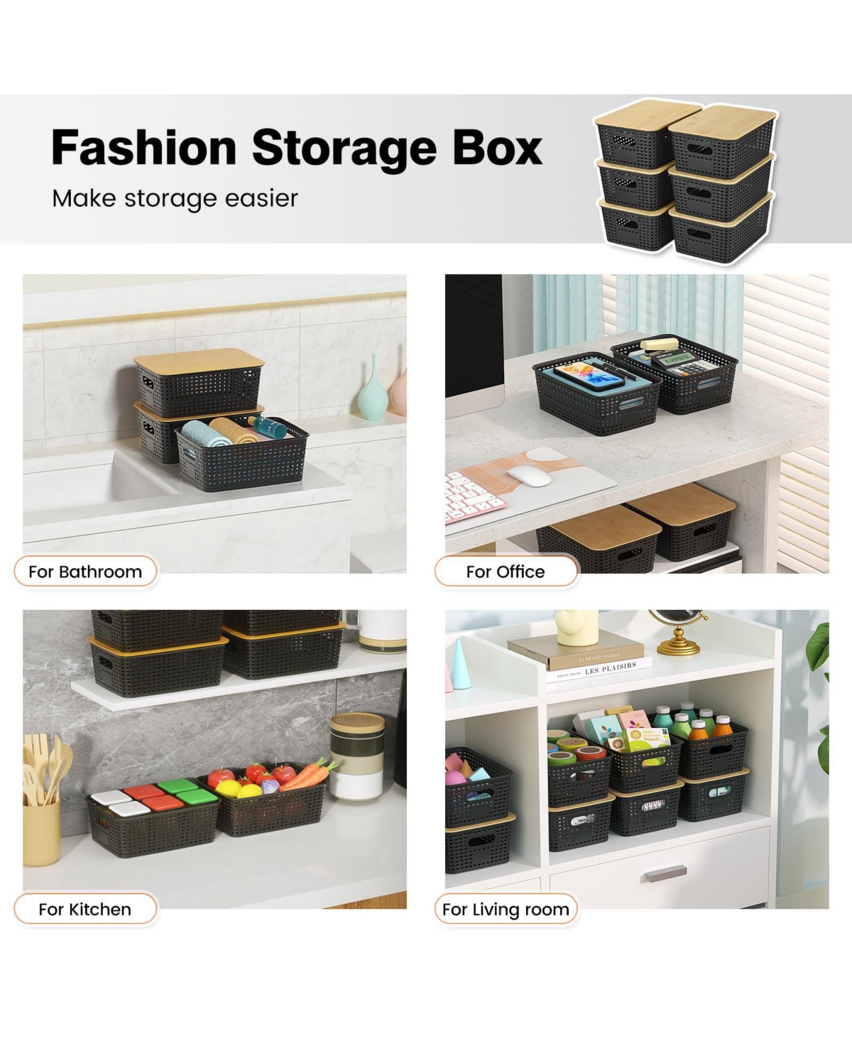 Xdovet Plastic Storage Bins With Lids Stackable Organizer Containers 6 Pack