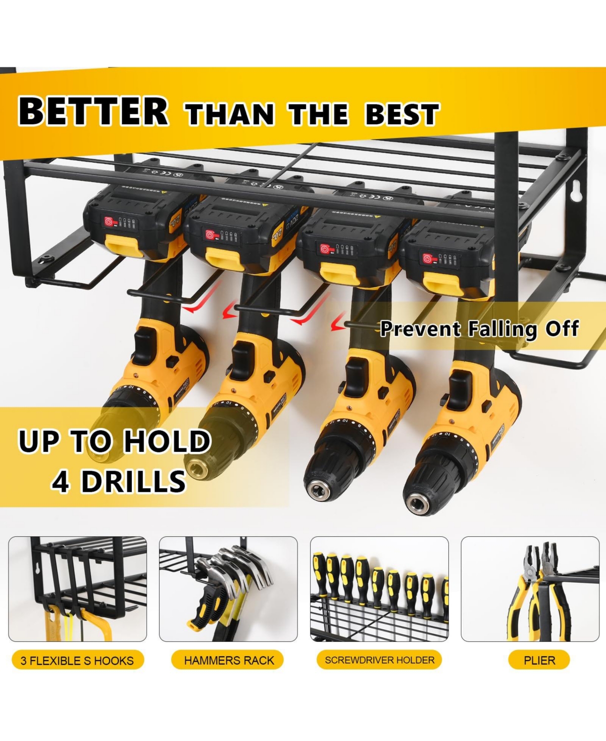 Xdovet Wall Mount Power Tool Organizer 3 Layers Drill Holder Rack