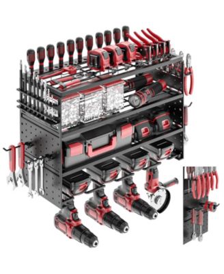 Power Tool Organizer Wall Mount Metal Rack Cordless Holder Hooks Garage Workshop Pegboard Storage