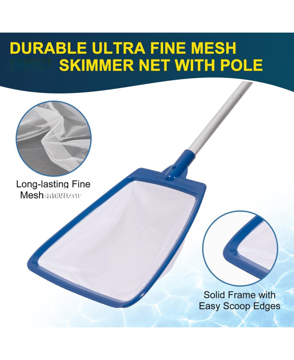 Xdovet Pool Skimmer Net Pole Ultra Fine Mesh Aluminum Leaf Spa Hot Tub