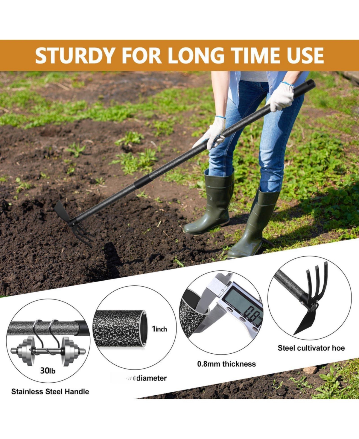 Xdovet Garden Hoe 2-in-1 Dual-head Weeding Cultivator