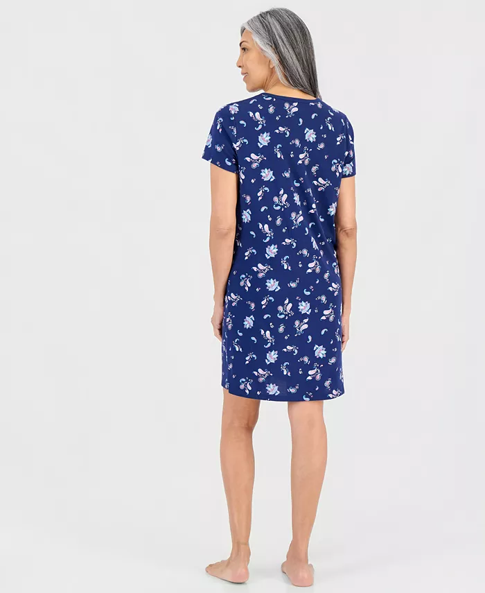 Women's Cotton Printed Henley Sleepshirt - thumbnail 2