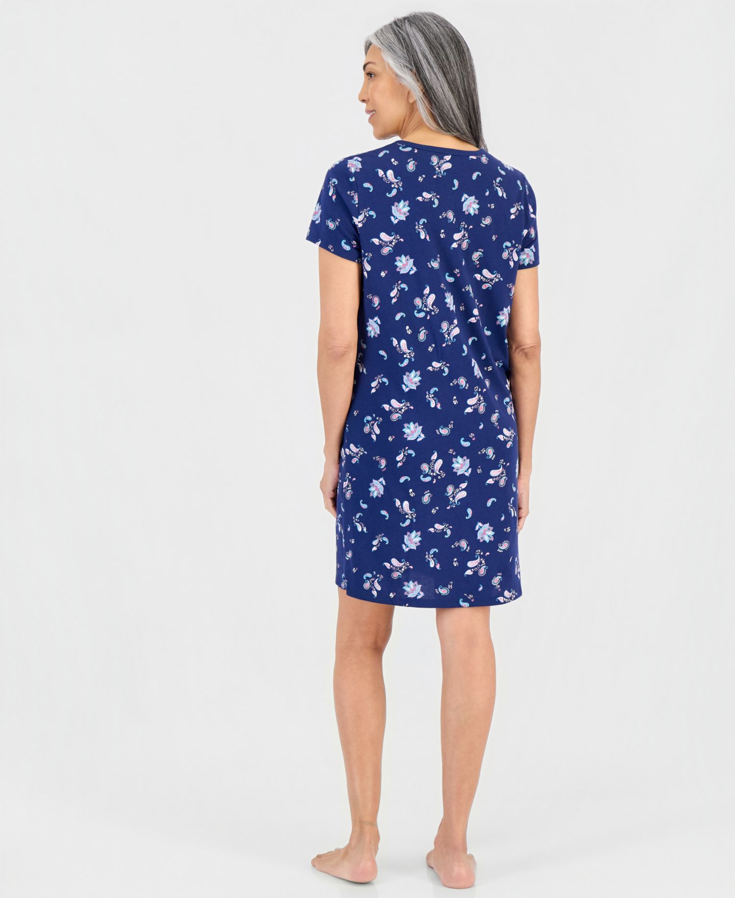 Women's Cotton Printed Henley Sleepshirt