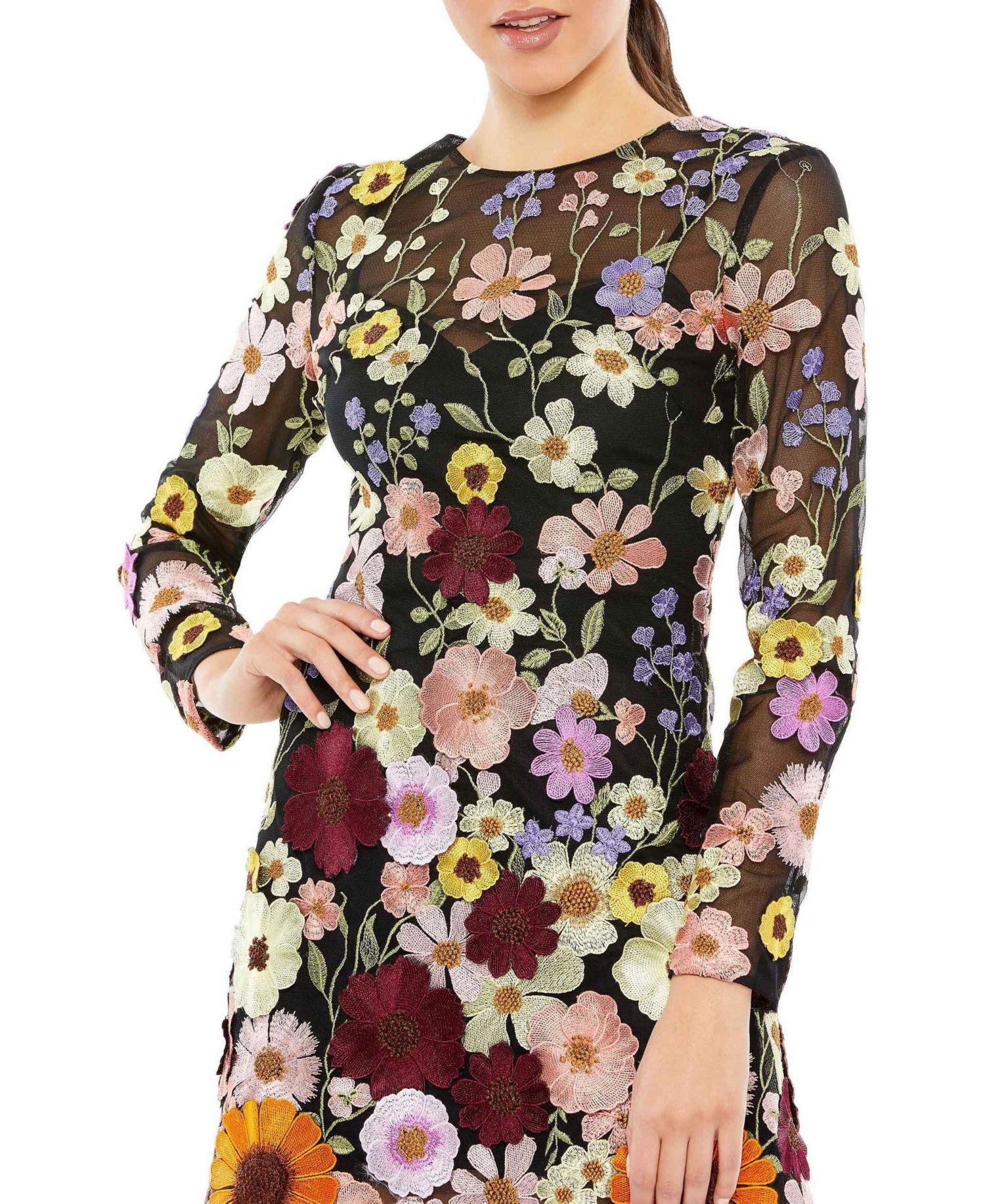 Women's Floral Embroidered Lace-Up Mini Dress