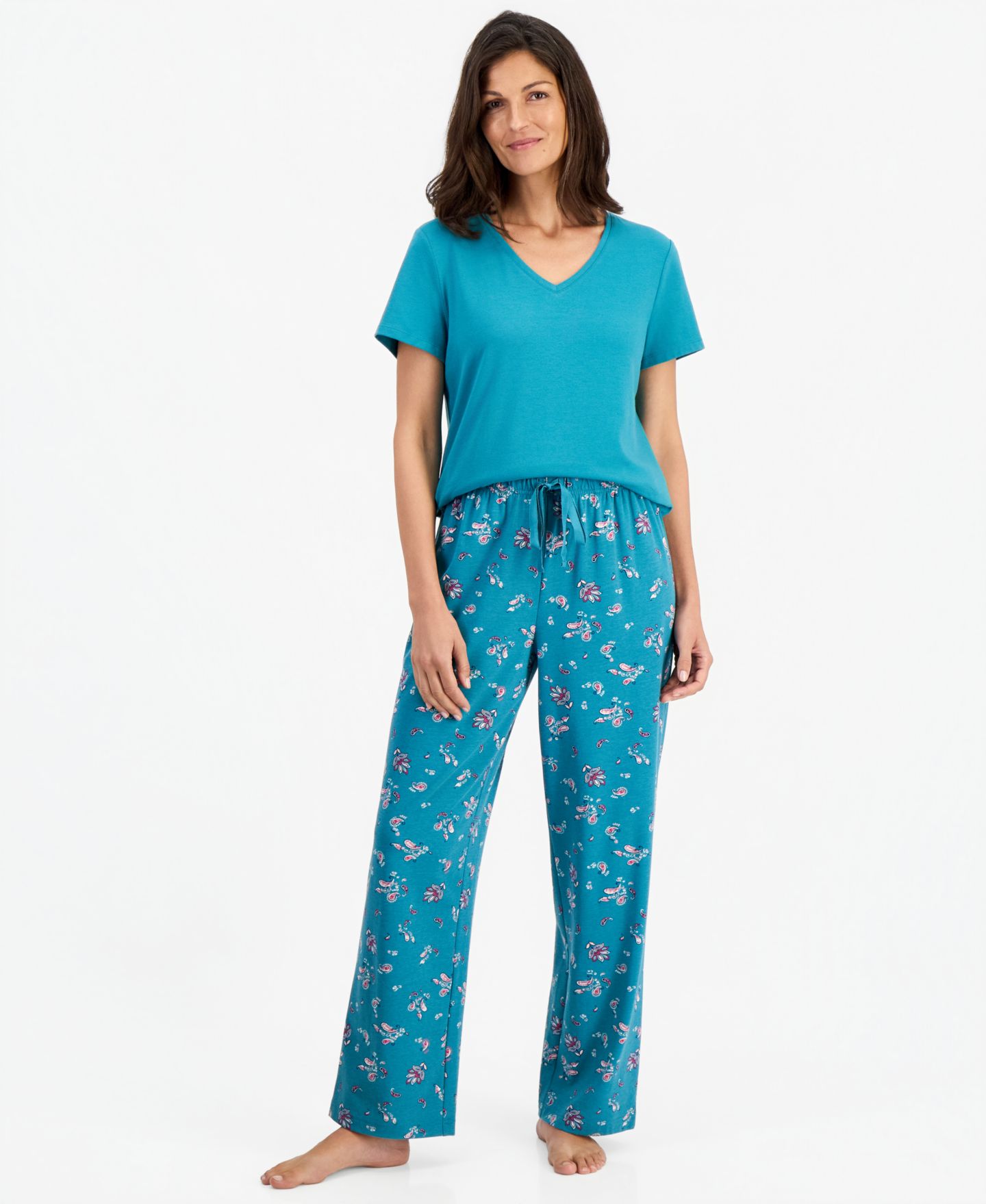 Женский топ Charter Club Solid V-Neck Short-Sleeve Sleepwear Top, цвет: Бирюзовый — фото 5
