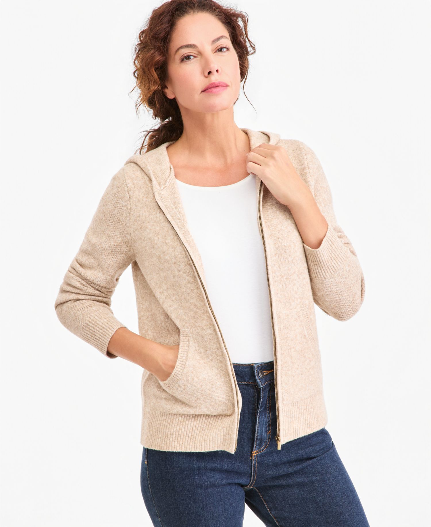 Petite Luxsoft Full-Zip Hoodie Sweater,