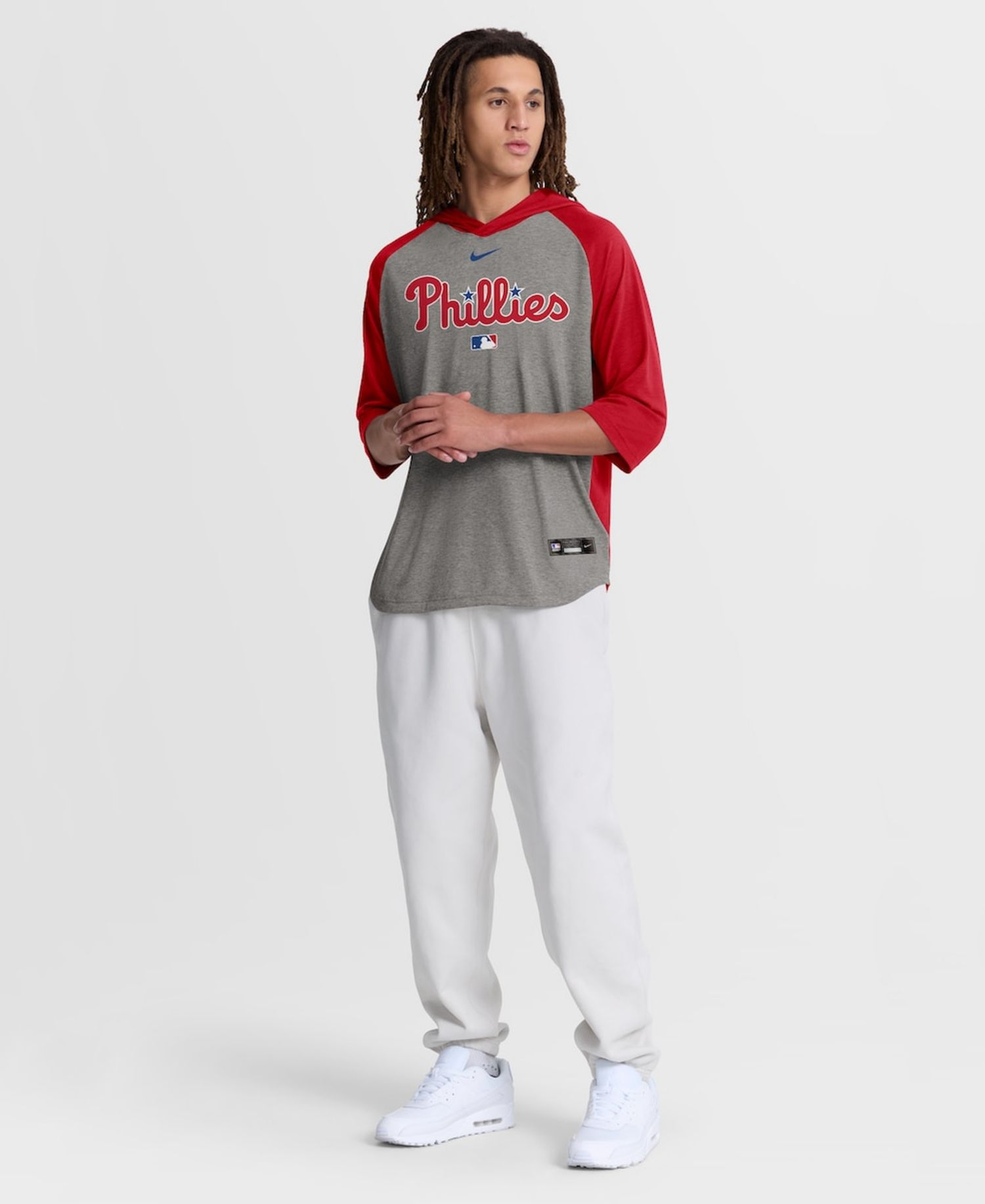 Men's Red Philadelphia Phillies Authentic Collection Flux Dri-FIT Raglan 3/4-Sleeve Hooded T-Shirt
