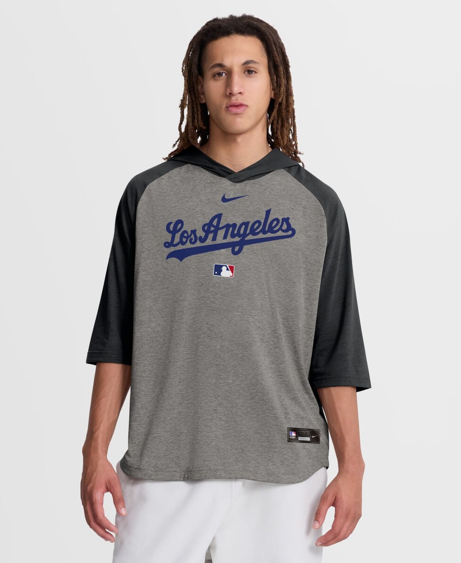 Men's Gray Los Angeles Dodgers Authentic Collection Flux Dri-FIT Raglan 3/4-Sleeve Hooded T-Shirt