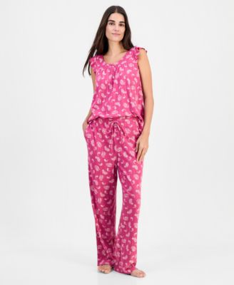Women's Cotton-Blend Pointelle Flutter Tank Pajama Set