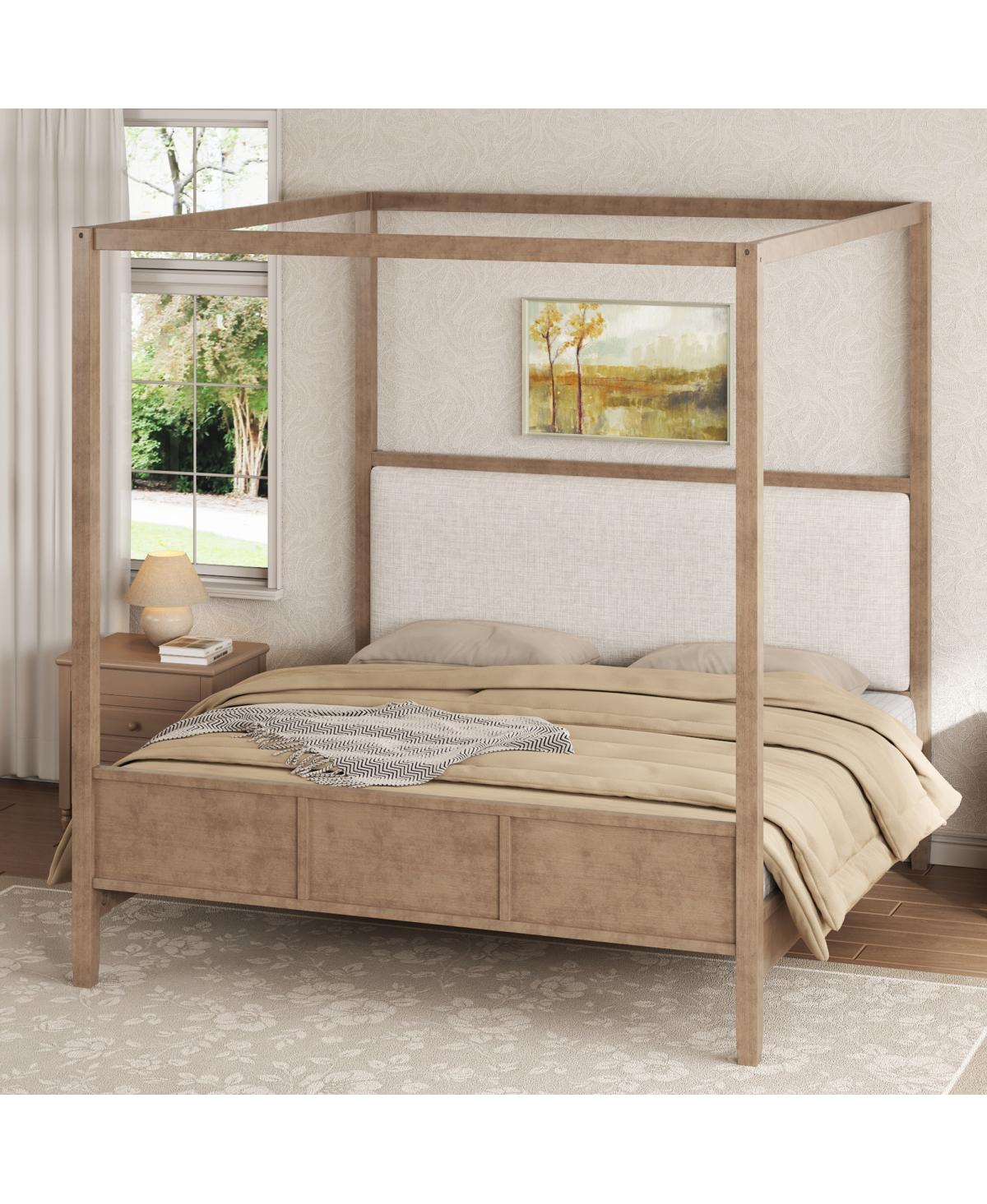 Streamdale Furniture Queen Wooden Canopy Platform Bed with Upholstered Headboard