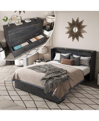  57'' Murphy Bed with Storage Charging Station and Swivel Wheels