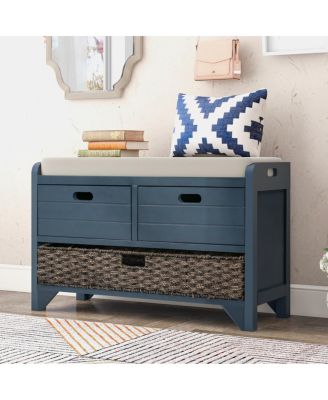 Storage Bench with 2 Drawers Removable Basket and Cushion