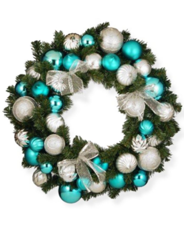 National Tree Company - 30" Silver and Blue Mixed Ornament Wreath